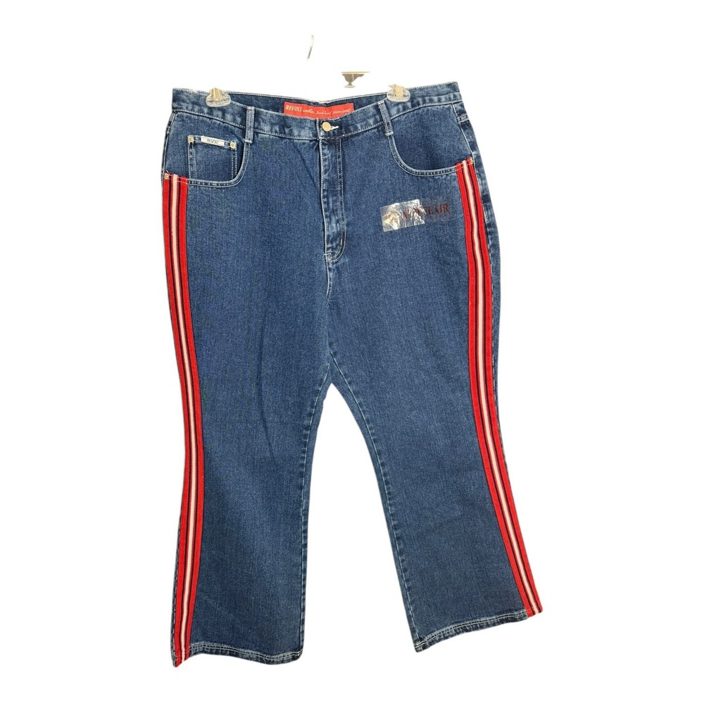 Revolt Clothing Co Womens Fit & Flare‎ Jeans Sz 22 Red White Blue Racing Stripe